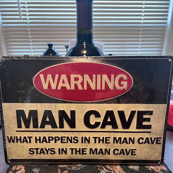 Man Cave 💪 Metal  "Warning"  Sign 🪧 (new and sealed) 12" Wide x 8' Tall - Picture 3 of 3
